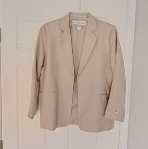 Adolpho Studio Tan Linen Mix Lined Button Business Petite Blazer Jacket. Sz 14P.